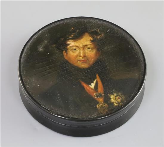 Samuel Raven (1775-1847). A papier mache snuff box, 4in.